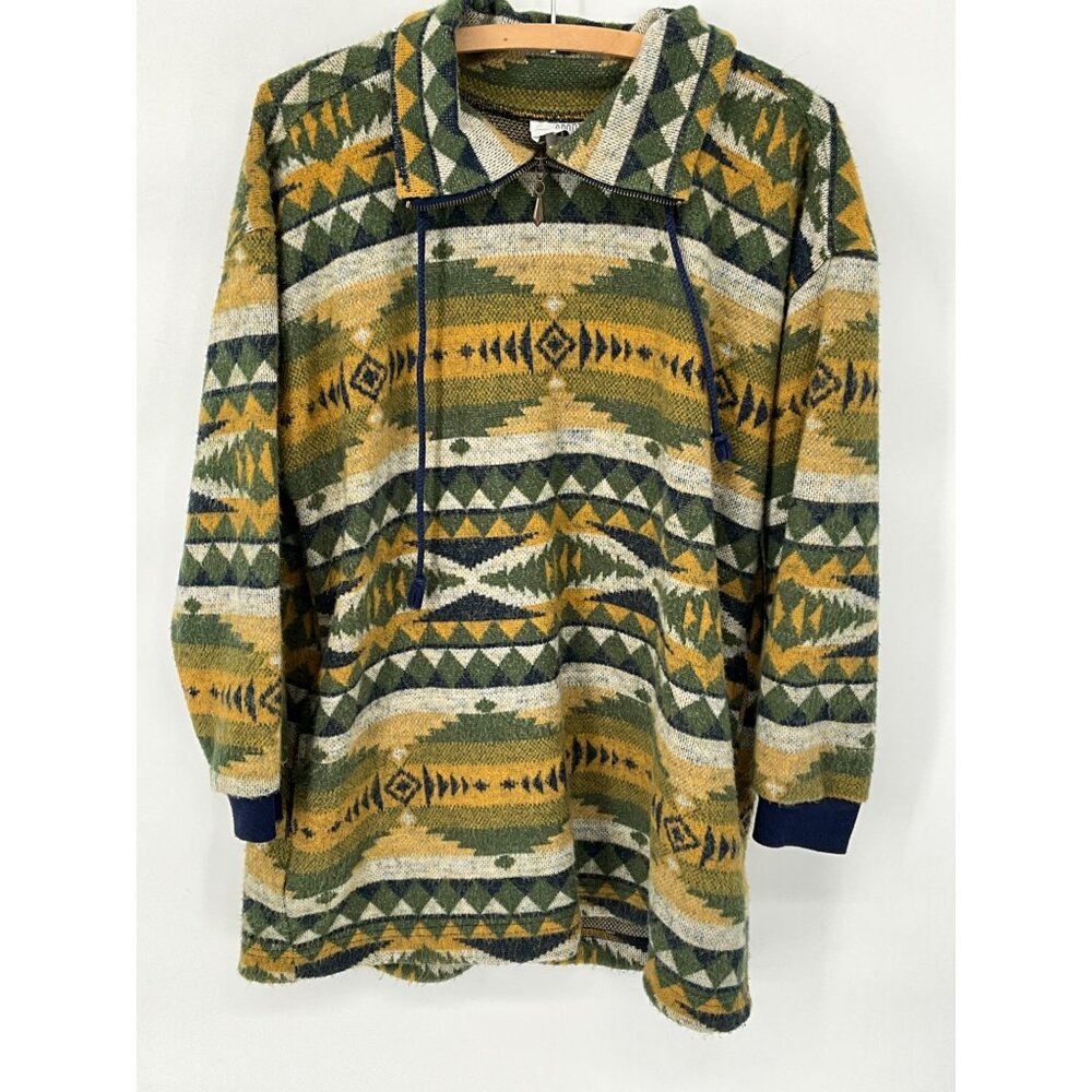 OSC Sport Medium Geometric Patterned Pullover Soft‎ Sweater Jacket With Zipper &
